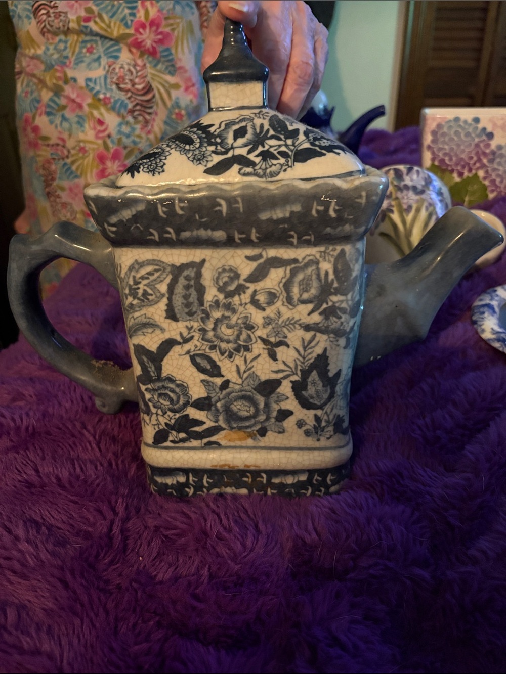 Blue and White Floral Porcelain Teapot - Classic Home Art